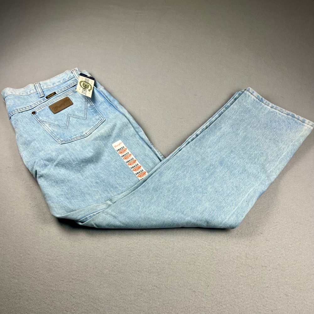 Wrangler Premium Gold Buckle Light Wash Jeans Mens Made in USA 38x32 NWT